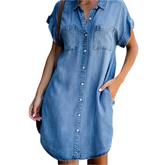 Naisten Kesämekko Moderni Denim Käännettävällä Kauluksella 0