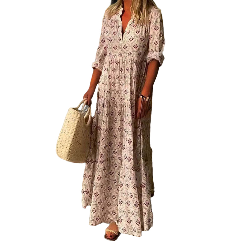 Naisten Kesämekko V-kaula-aukolla Vintage Printillä 3/4 Hihoilla 0