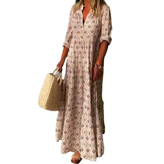 Naisten Kesämekko V-kaula-aukolla Vintage Printillä 3/4 Hihoilla 0