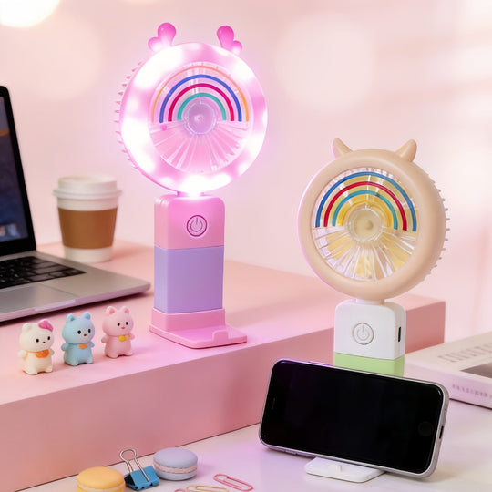 Naisten LED Käsituuletin Kannettava Värikkäillä Valotehosteilla 2