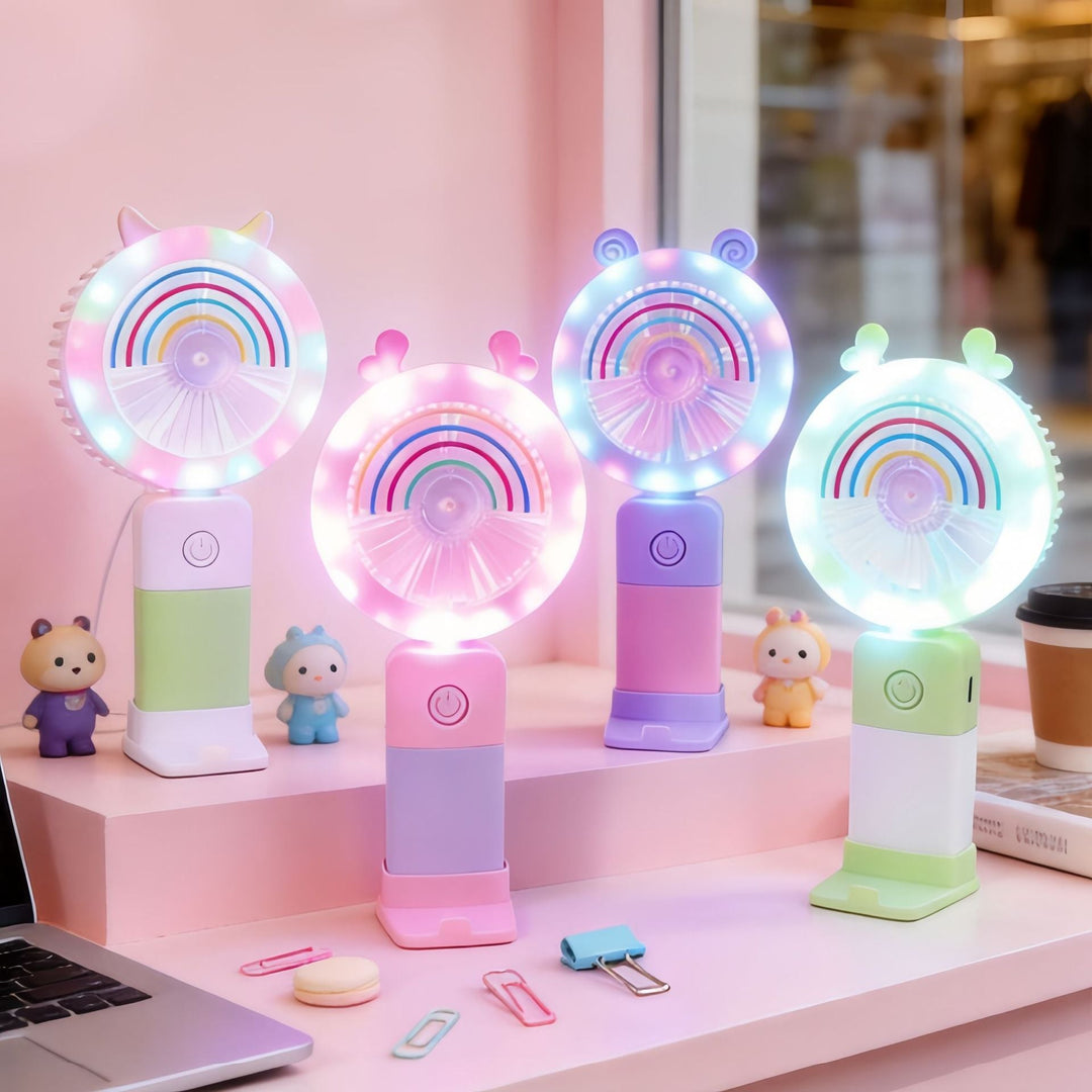 Naisten LED Käsituuletin Kannettava Värikkäillä Valotehosteilla 4