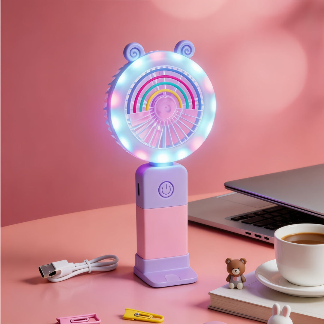 Naisten LED Käsituuletin Kannettava Värikkäillä Valotehosteilla 6