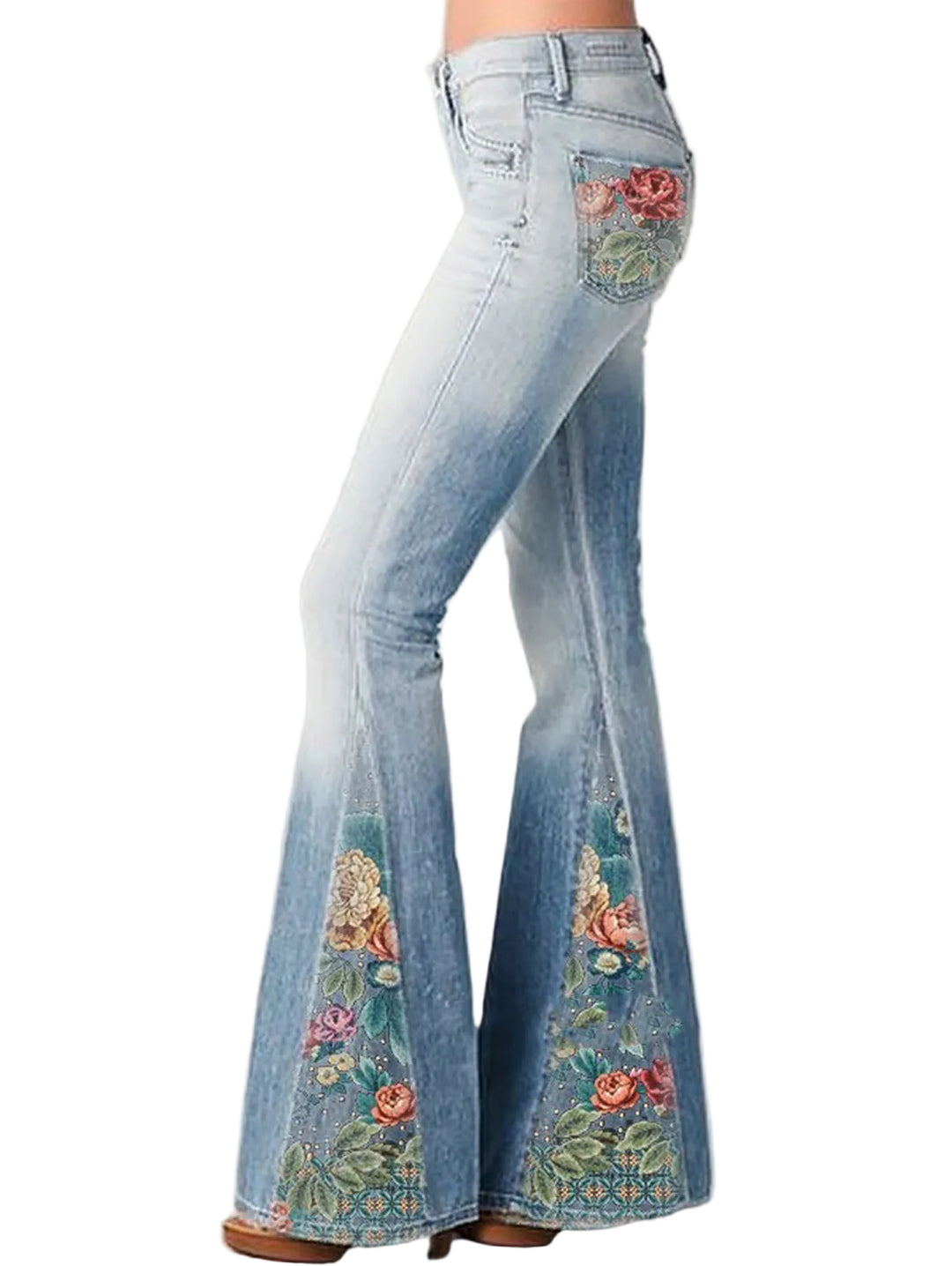 Naisten Levenevät Farkut Kukkaprintillä 0