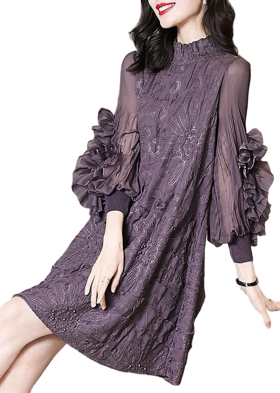 Naisten Maxi Mekko Brodeerattu Purppura Kaulus 0