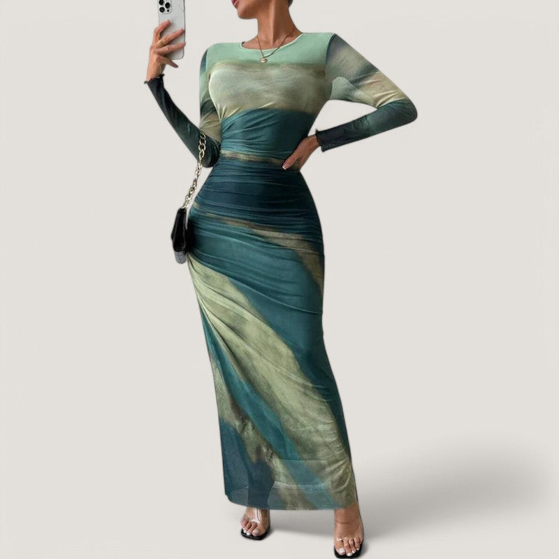 Naisten Maxi Mekko Pitkät Hihat Polyesteri 1