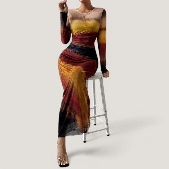 Naisten Maxi Mekko Pitkät Hihat Polyesteri 4