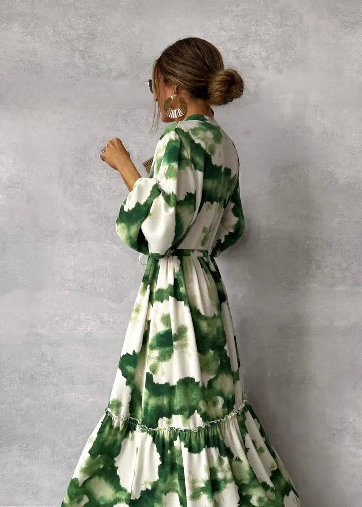 Naisten Maxi Mekko V-kaula-aukolla Pitkät Hihat Virtaava Kesämekko 2
