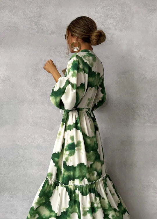Naisten Maxi Mekko V-kaula-aukolla Pitkät Hihat Virtaava Kesämekko 2