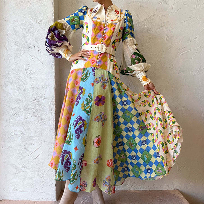 Naisten Maxi Mekko V-kaula-aukolla Pitkät Hihat Virtaava Kesämekko 7