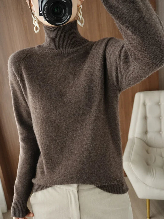 Naisten Merinovillapusero Mock Neck Kevyt Pullovers 0