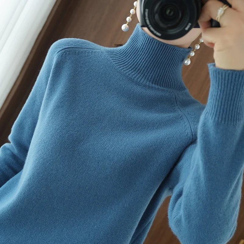 Naisten Merinovillapusero Mock Neck Kevyt Pullovers 10