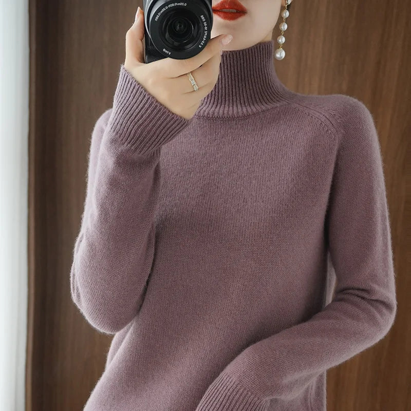 Naisten Merinovillapusero Mock Neck Kevyt Pullovers 11
