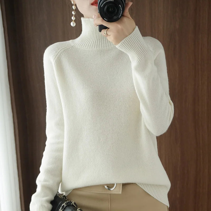 Naisten Merinovillapusero Mock Neck Kevyt Pullovers 12