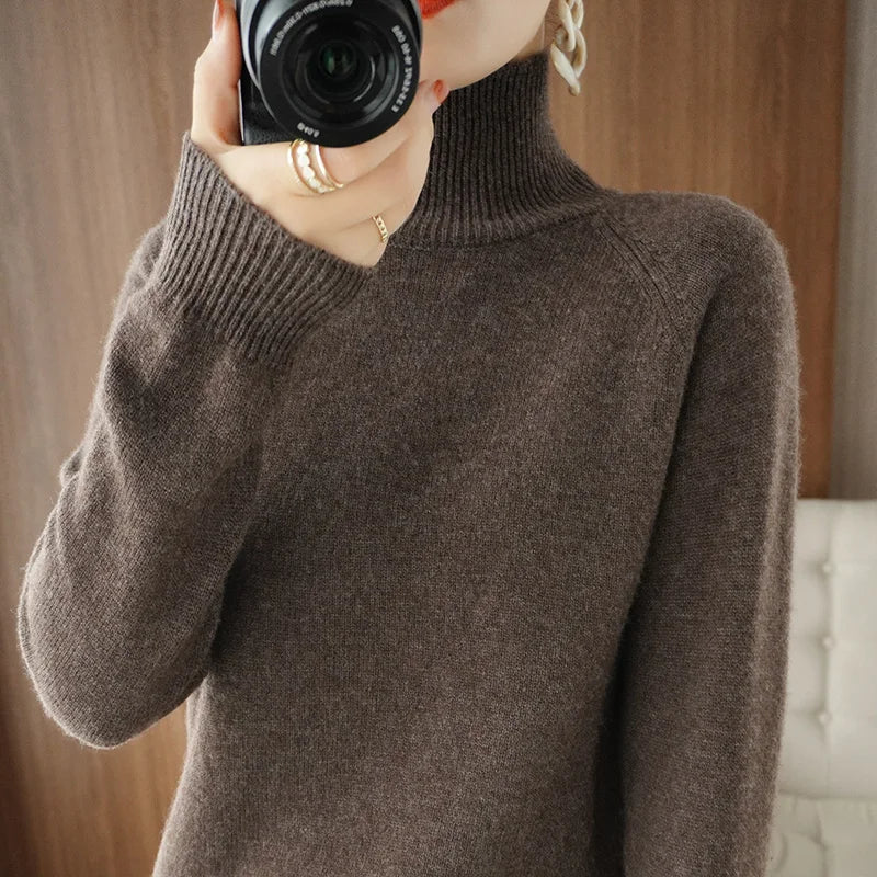 Naisten Merinovillapusero Mock Neck Kevyt Pullovers 13