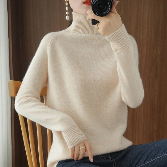 Naisten Merinovillapusero Mock Neck Kevyt Pullovers 14