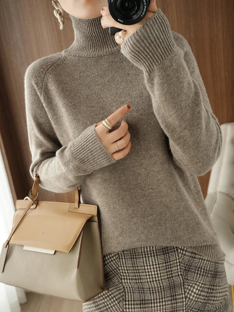 Naisten Merinovillapusero Mock Neck Kevyt Pullovers 2
