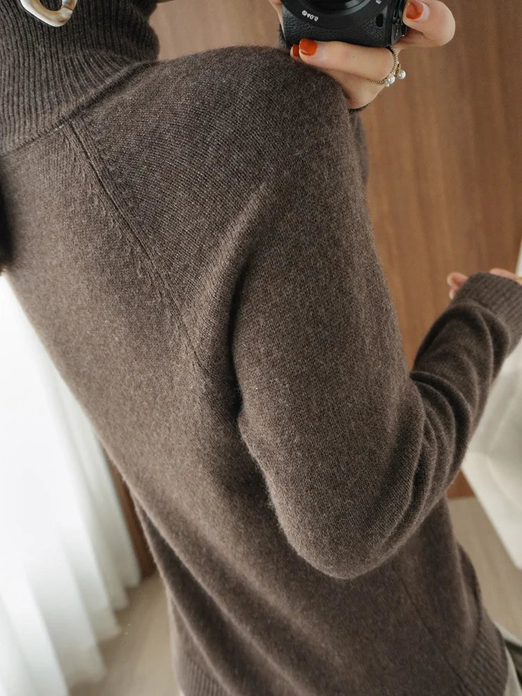 Naisten Merinovillapusero Mock Neck Kevyt Pullovers 3
