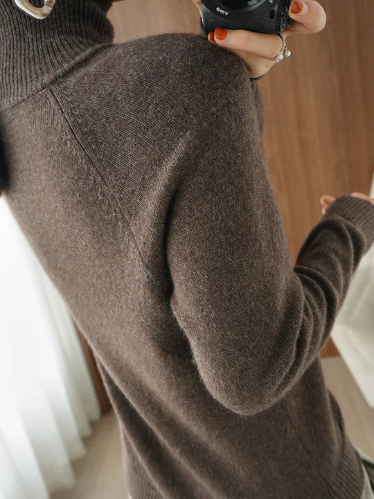 Naisten Merinovillapusero Mock Neck Kevyt Pullovers 3