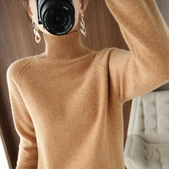 Naisten Merinovillapusero Mock Neck Kevyt Pullovers 5
