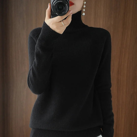 Naisten Merinovillapusero Mock Neck Kevyt Pullovers 7