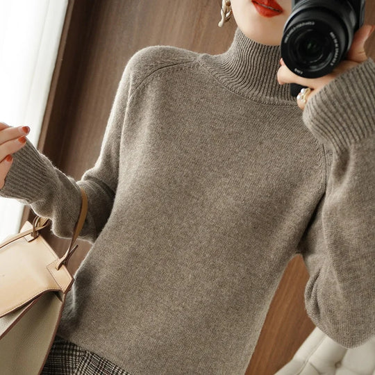 Naisten Merinovillapusero Mock Neck Kevyt Pullovers 8