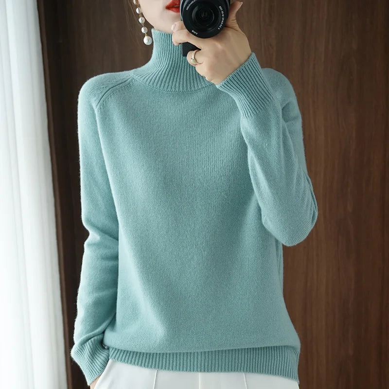 Naisten Merinovillapusero Mock Neck Kevyt Pullovers 9