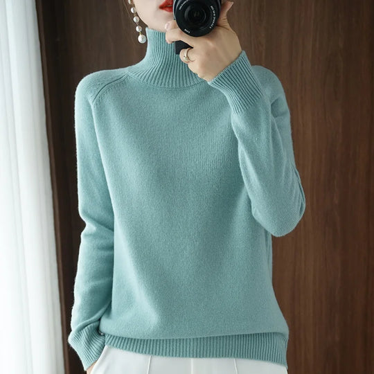 Naisten Merinovillapusero Mock Neck Kevyt Pullovers 9