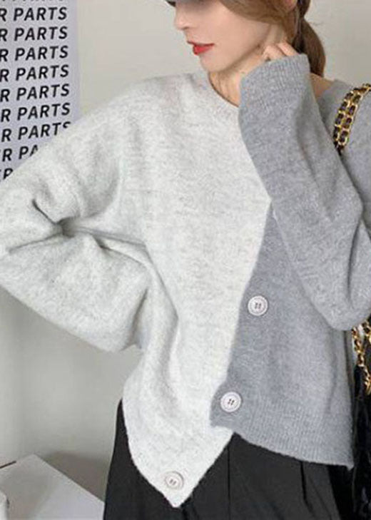 Naisten Neulepusero Epäsymmetrinen Nappi 1