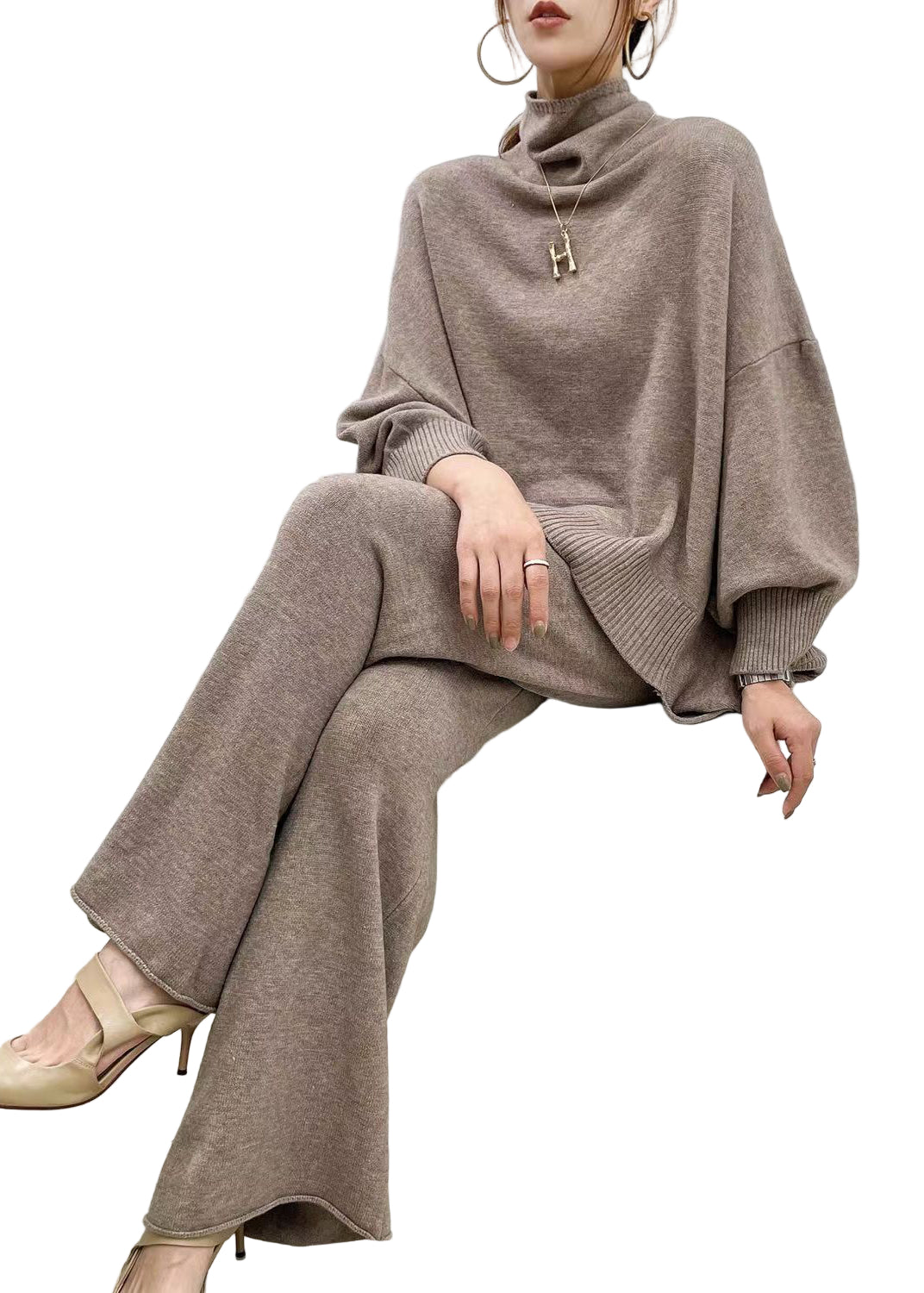 Naisten Neulepusero ja Leveälahkeiset Housut 0