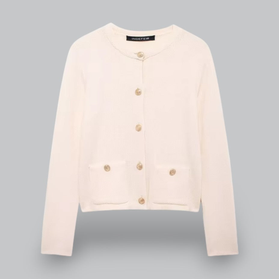 Naisten Neuletakki Kultaisilla Napeilla Tyylikäs 9