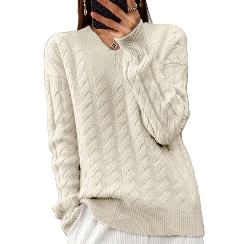 Naisten Neulottu V-kaula-aukko Villapaita Tyylikäs 0