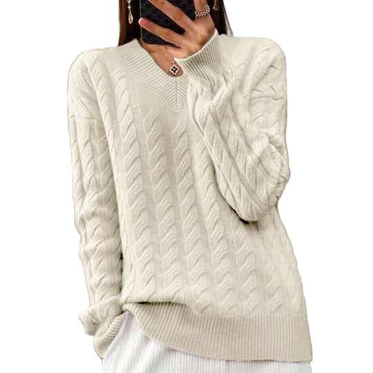Naisten Neulottu V-kaula-aukko Villapaita Tyylikäs 0