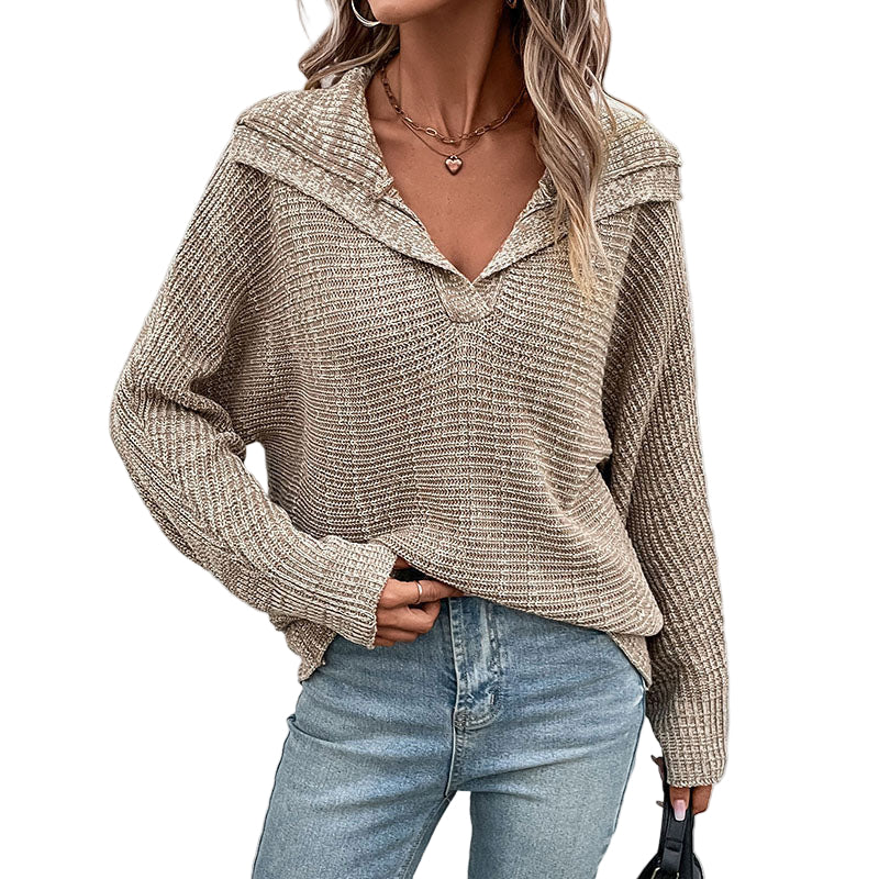 Naisten Neulottu Villapaita Kauluksella Tyylikäs 0