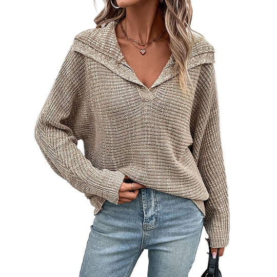 Naisten Neulottu Villapaita Kauluksella Tyylikäs 0