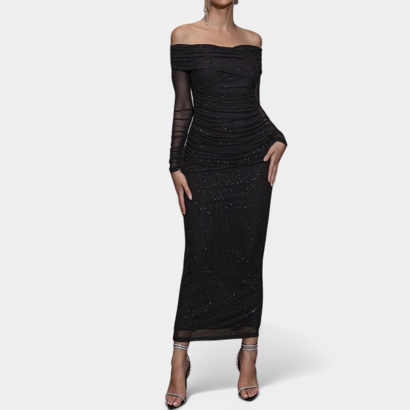 Naisten Off-Shoulder Pitkähiha Rento Mekko 3