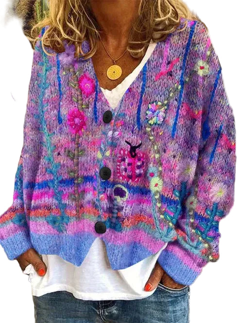 Naisten Oversized Cardigan Paksu Neule Rohkealla Kuviolla 0