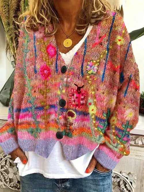 Naisten Oversized Cardigan Paksu Neule Rohkealla Kuviolla 1