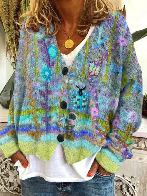 Naisten Oversized Cardigan Paksu Neule Rohkealla Kuviolla 2