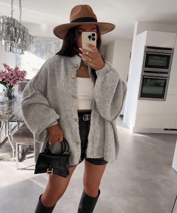 Naisten Oversized Cardigan Pehmeästä Neuleesta Nappikiinnitys 2