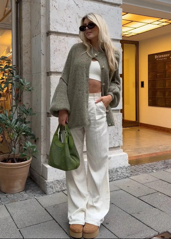 Naisten Oversized Cardigan Pehmeästä Neuleesta Nappikiinnitys 3