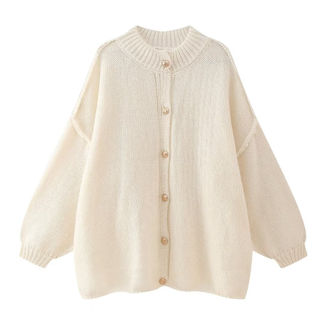 Naisten Oversized Cardigan Pehmeästä Neuleesta Nappikiinnitys 5