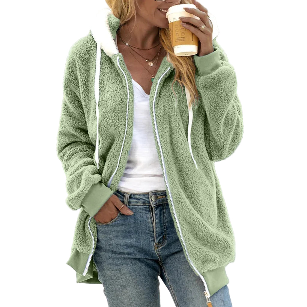 Naisten Oversized Fleece Cardigan Huppu 0