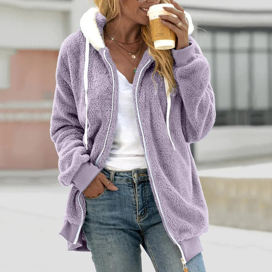 Naisten Oversized Fleece Cardigan Huppu 5