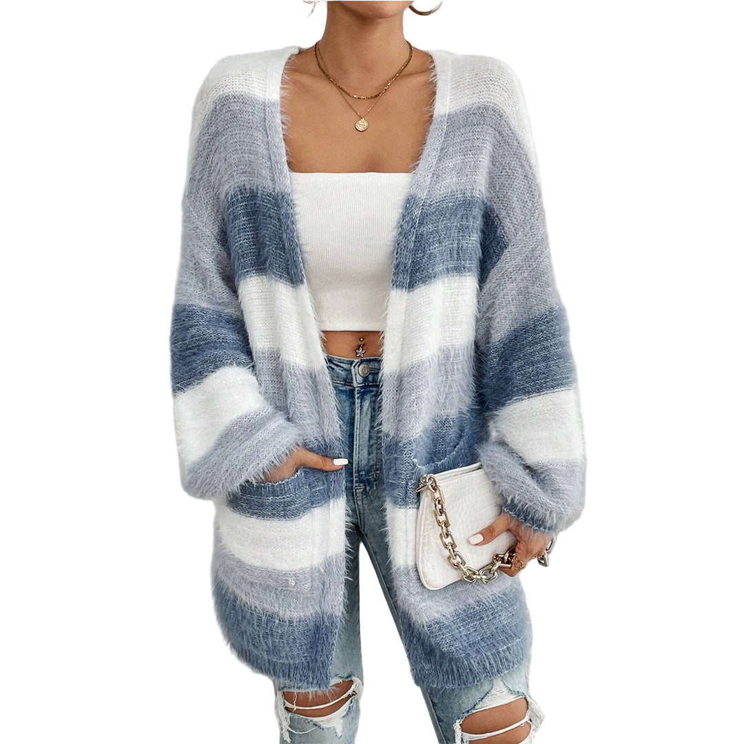 Naisten Oversized Neulecardigan Raidallinen Avoin Etuosa 0