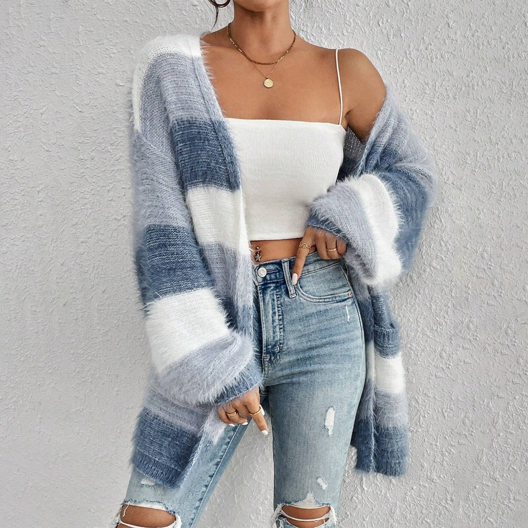 Naisten Oversized Neulecardigan Raidallinen Avoin Etuosa 1