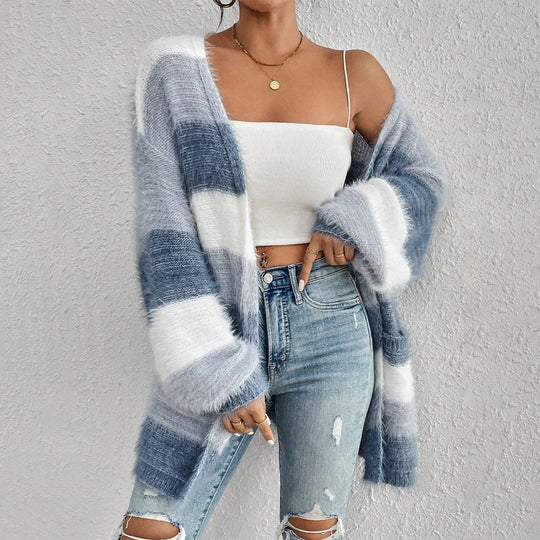 Naisten Oversized Neulecardigan Raidallinen Avoin Etuosa 1
