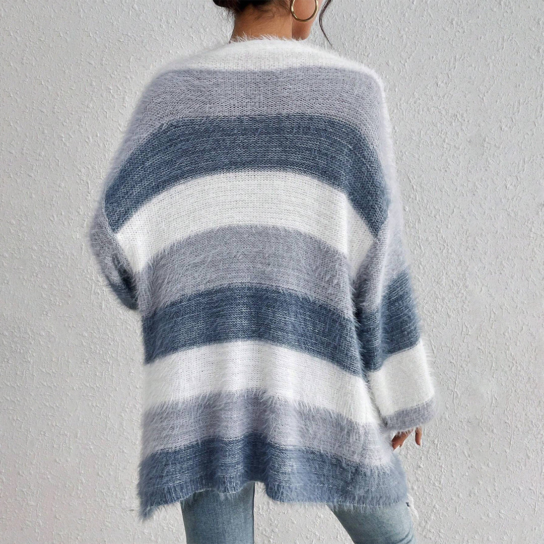 Naisten Oversized Neulecardigan Raidallinen Avoin Etuosa 2