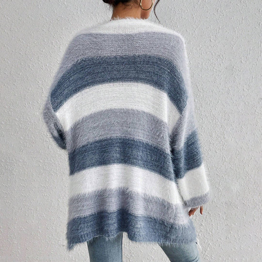 Naisten Oversized Neulecardigan Raidallinen Avoin Etuosa 2