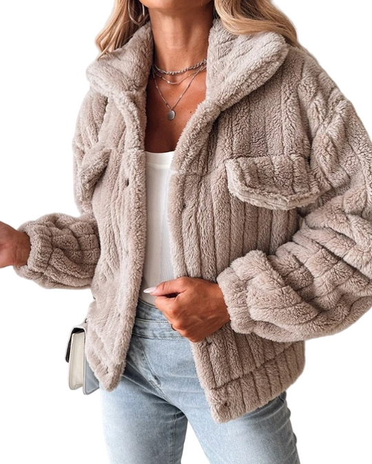 Naisten Oversized Teddy Takki Napitettava 0