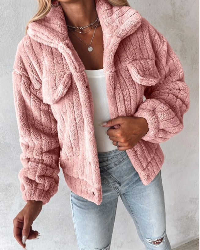 Naisten Oversized Teddy Takki Napitettava 2